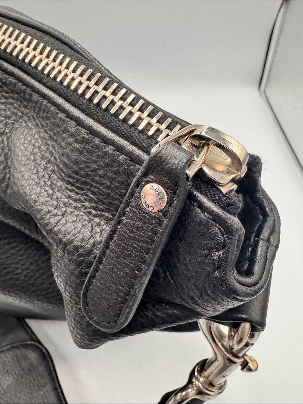 Gucci Black Leather Large Hobo Shoulder Bag Silver Hardware
